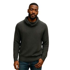 American Eagle Wool Sweater Mens Sz Large Grey Pullover Shawl Collar Cozy Office